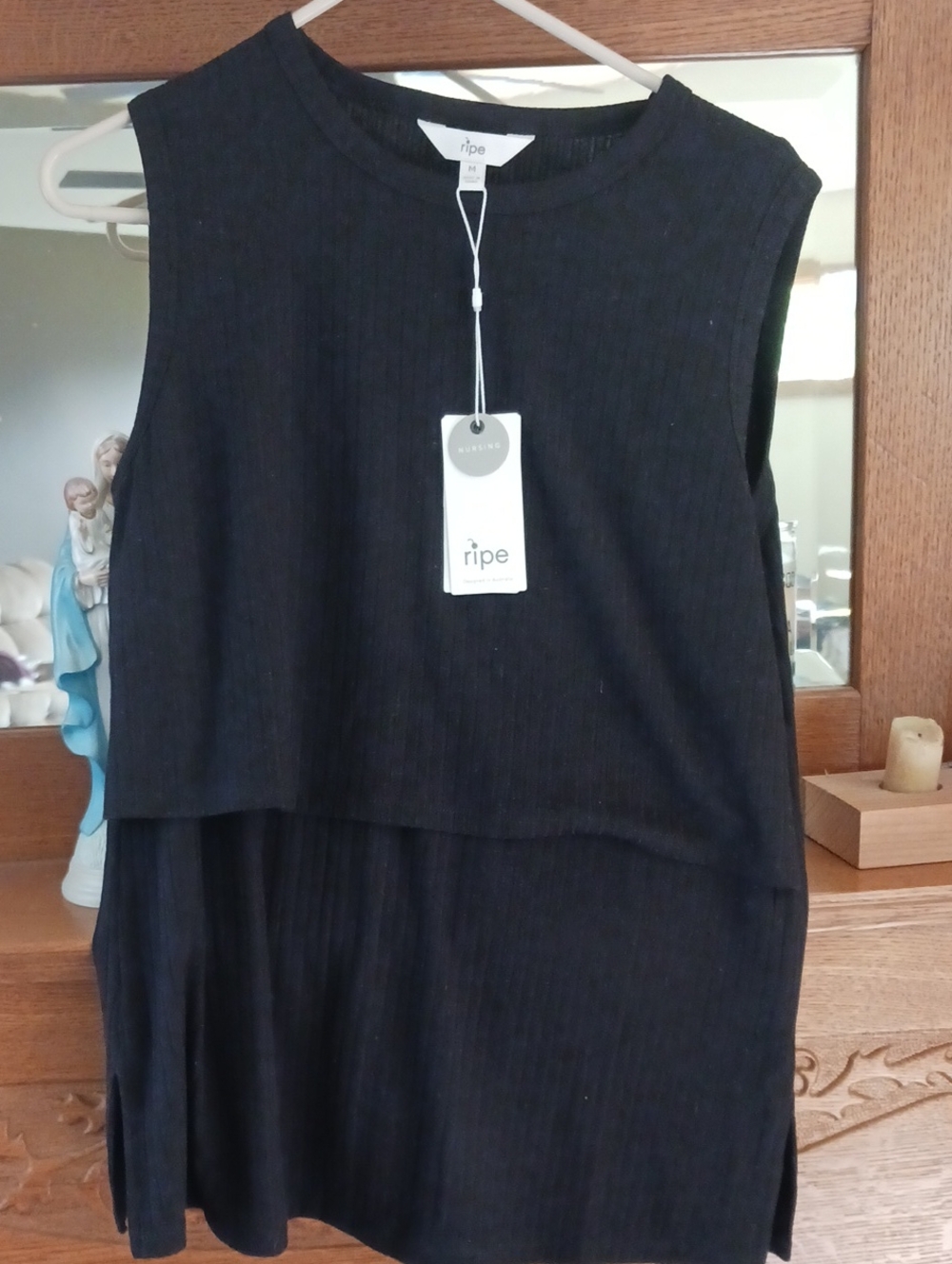 Ripe Black Ribbed Sleeveless Layered Nursing Tank